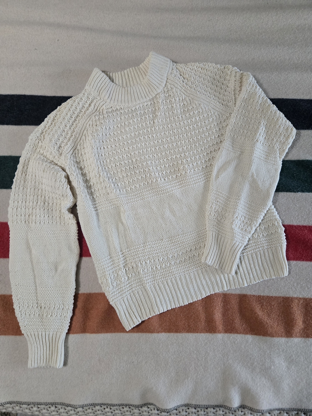 Mockneck Cream Textured Cotton Knit Sweater